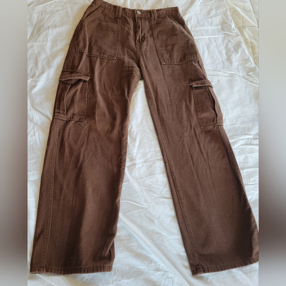 Brown Cargo Pants Small Cotton Utility Wide Leg Y2K Streetwear Size Medium - Picture 6 of 11